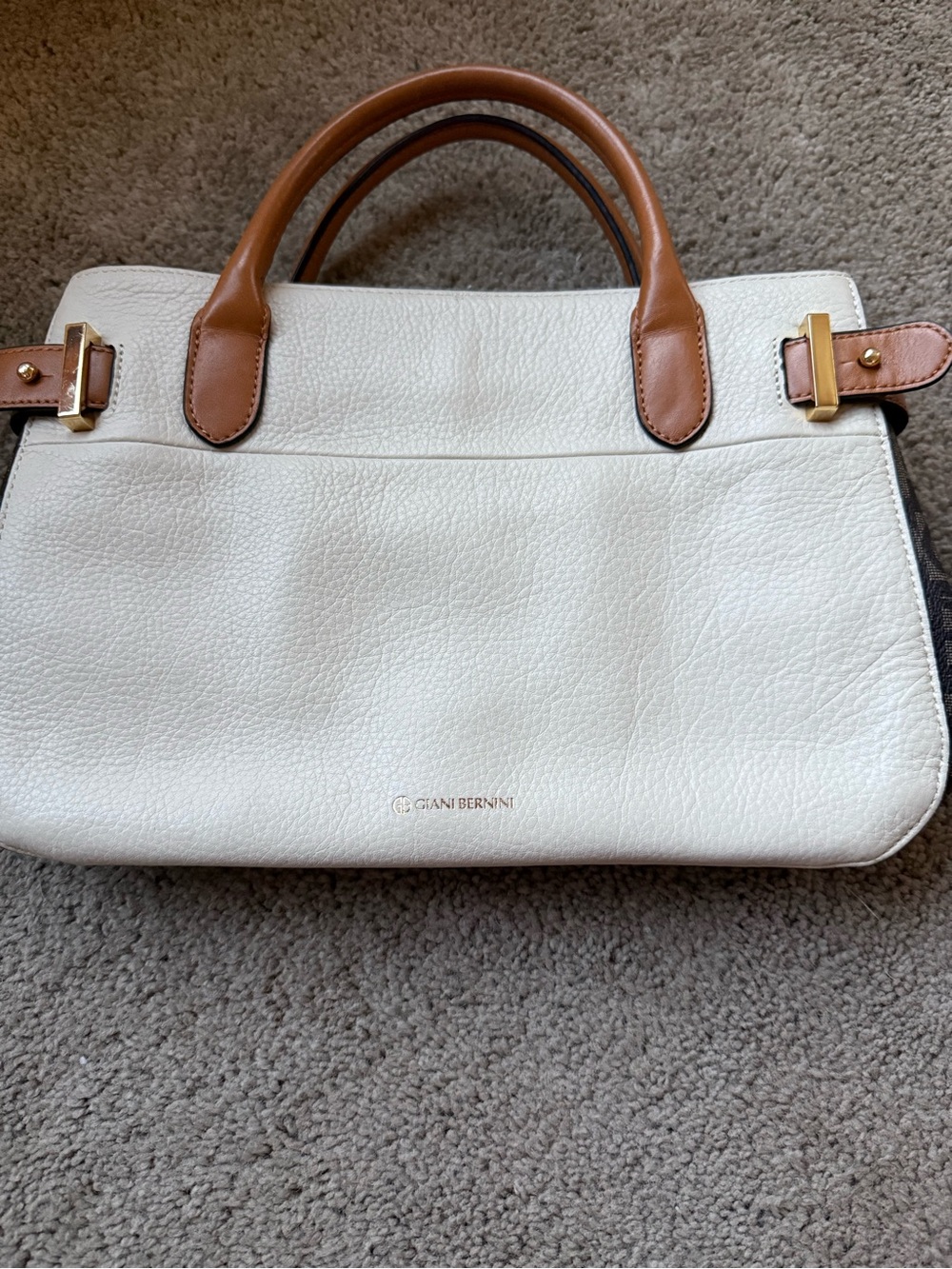 Giani Bernini White Satchel with Brown Handles